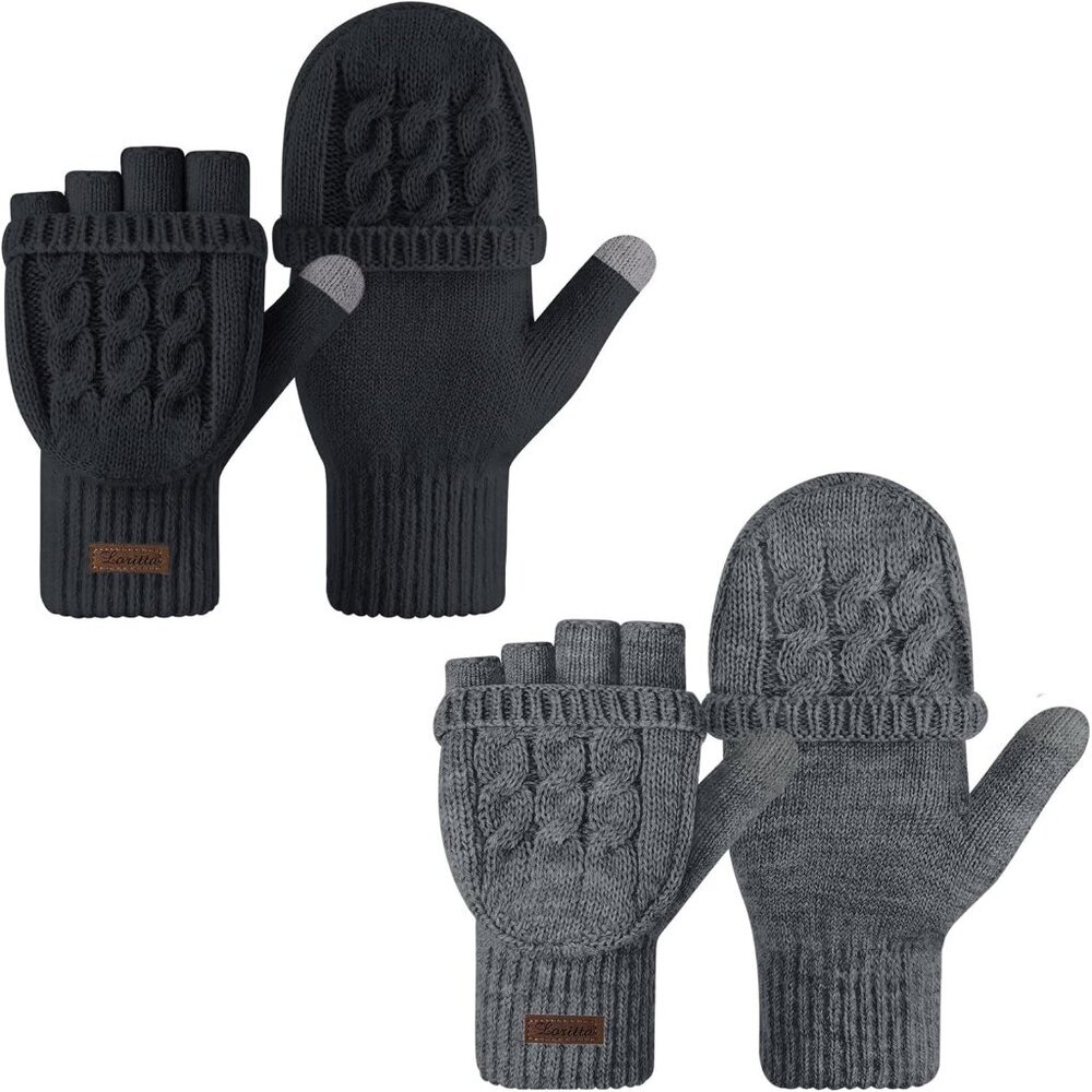 Winter Gloves Warm Knit Flip Fingerless Gloves Mittens for Women
